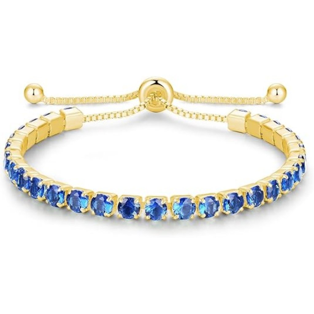 Valentines Silver Birthstone Tennis Bolo Bracelet 4mm - Gold-09-Sept-Sapphire